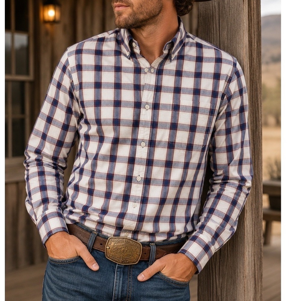 Cody James Western Shirt Mens Large Blue Red White‎ Plaid Button Down Cowboy